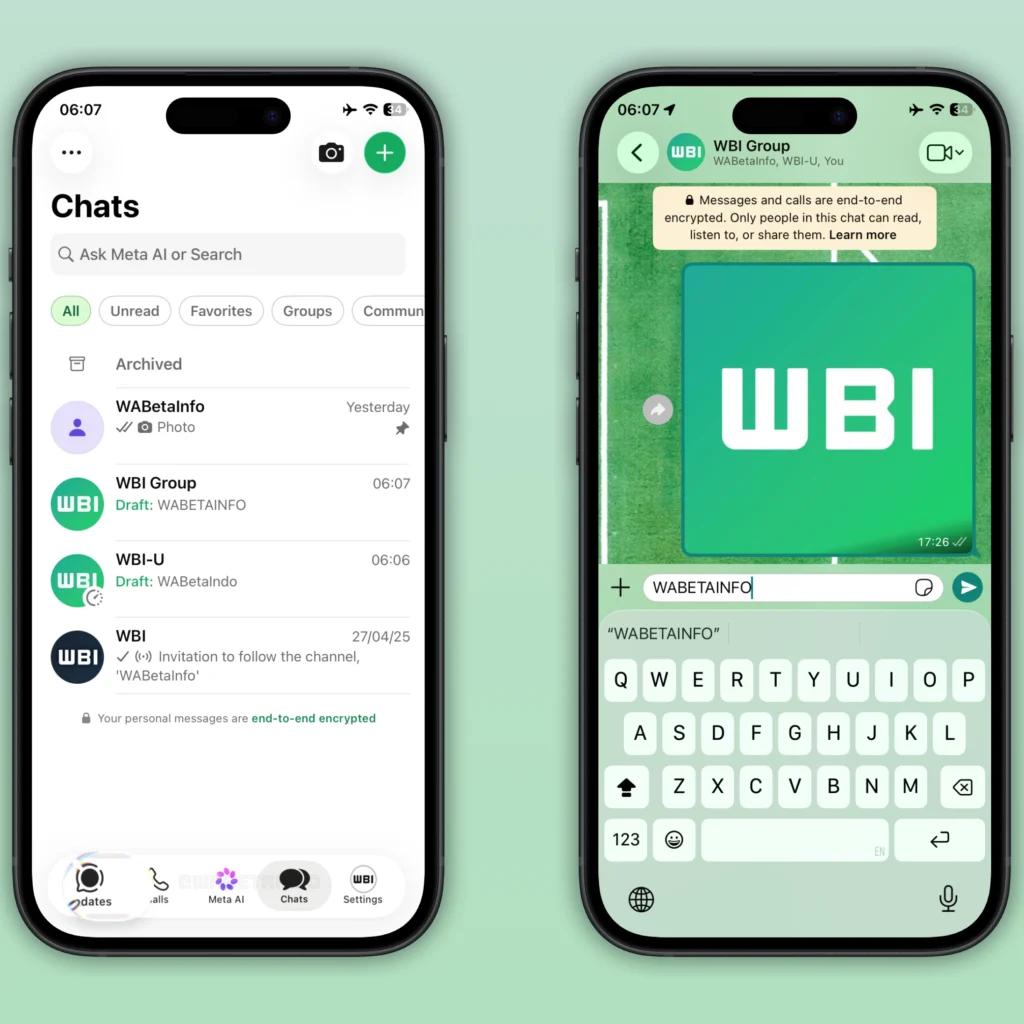 WhatsApp Liquid Glass design 